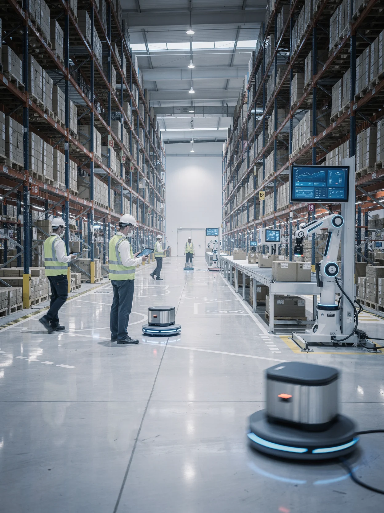 Warehouse Management System - Automated warehouse with robots, inventory tracking, and digital logistics operations